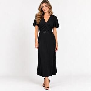 Lana Lee Black Short Sleeve Dress Womens Size S Stretch Slinky Office Minimalist